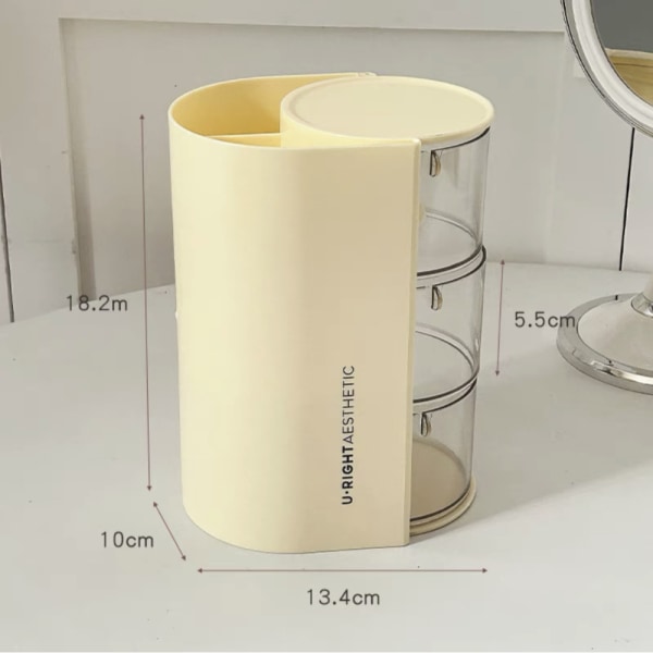 Powder Puff Opbevaringsboks Kosmetisk Bomuldsopbevaring GUL 3-LAGER Yellow 3-layer-3-layer
