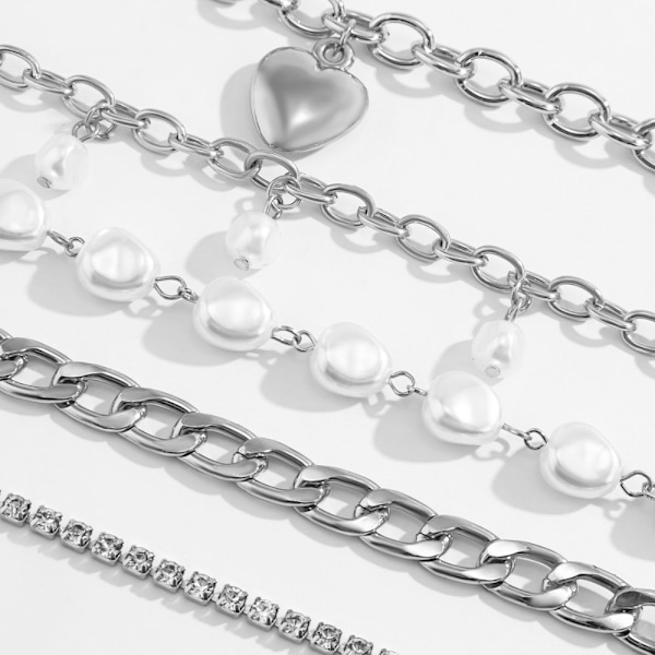 Jäljitelmähelmirannekoru Peach Heart Chain SILVER Silver