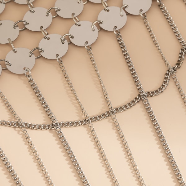 Lång kedja tofs axel hals kedja paljett U-formad halsband Silver