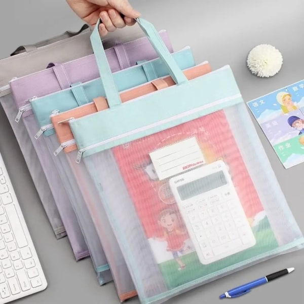 Läpinäkyvä Mesh File Bag Paperilaukku VAALEENVIHREÄ Light green