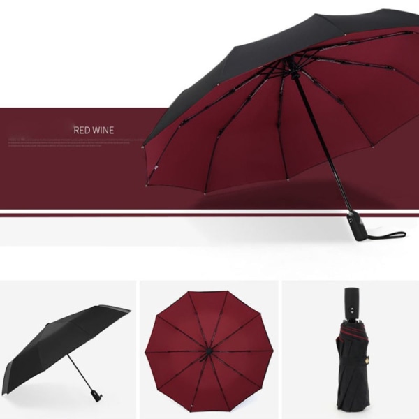 10 kylkiluuta Umbrella Suuret sateenvarjot VIININ PUNAINEN Wine Red