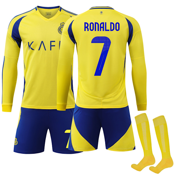 2024-2025 Al-Nassr FC Hjemme Draktsett Barn Langermet Fotballdrakt Med Sokker Nr. 7 Ronaldo Adult S