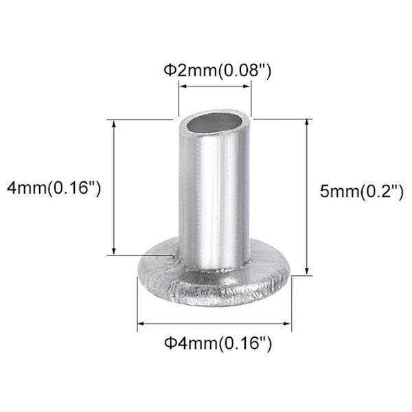 100 stk. aluminium fladt truss-hoved halv-halvrørsnitter M2 X M2 x 4mm