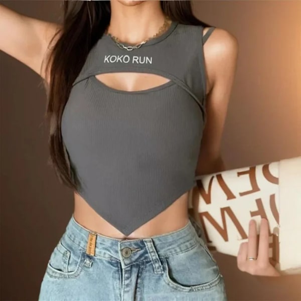 Casual Crop Tops Uregelmessige topper GRÅ Grey
