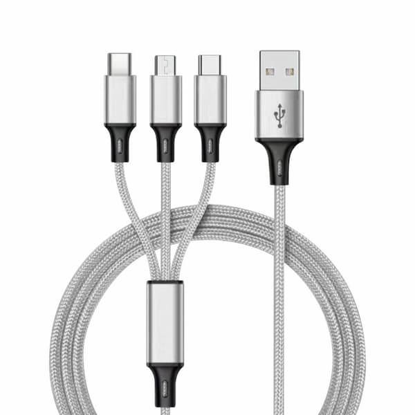 3-i-1 Rask USB-ladekabel Telefonlader SØLV Silver