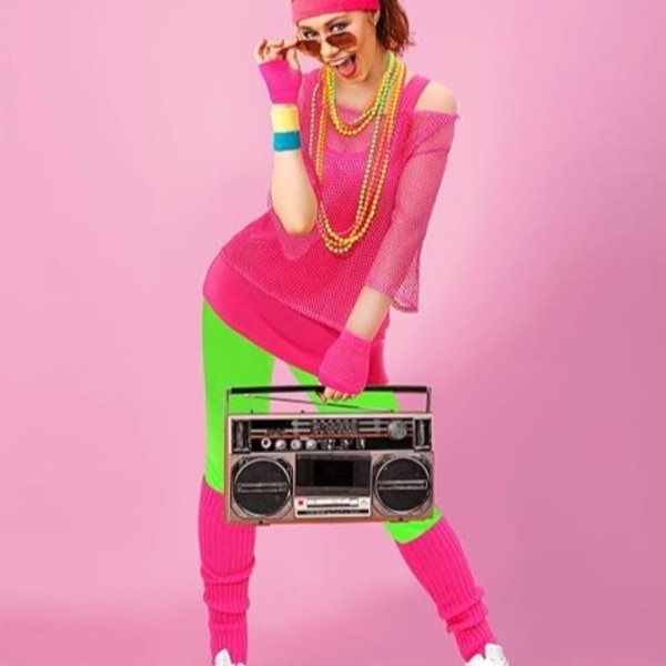 Fiskenettskjorte Halskjedesett 80-talls kostymetilbehørsett ROSA XL Pink XL