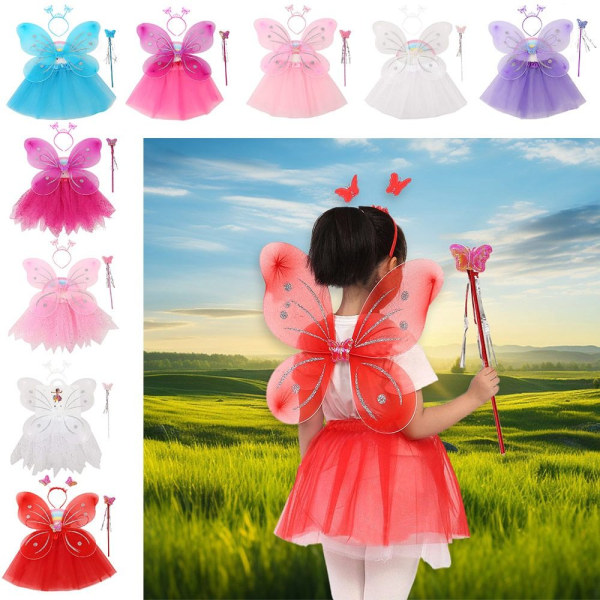 4 stk/sæt Børne sommerfugle pandebånd Wings Prinsesse kostume sæt Red/A