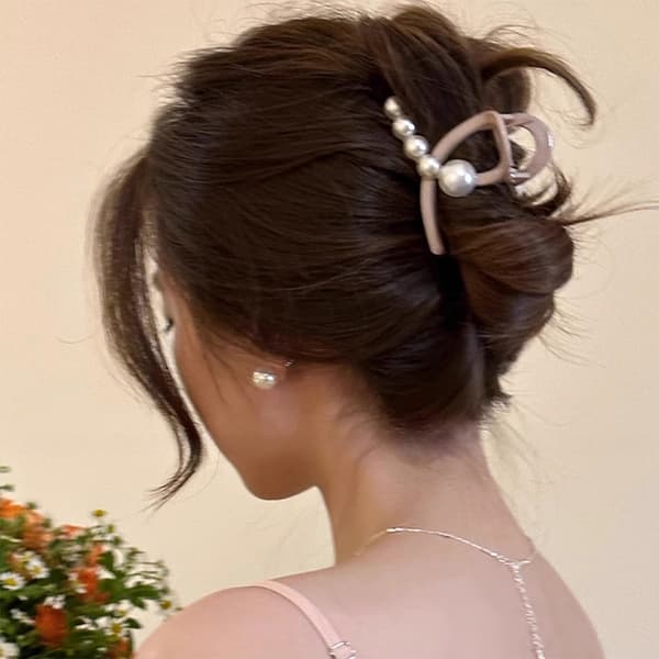 Perle Hårklemme Mode Elegante Hårspænder GRÅ Grey