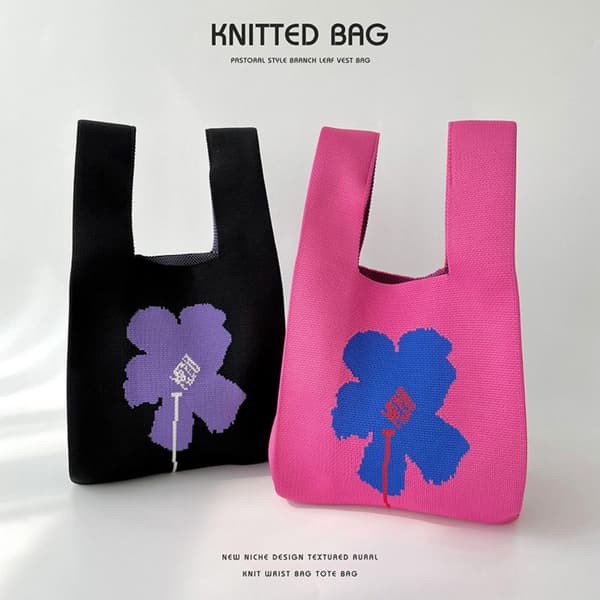 Strikket Håndtaske Knude Håndledstaske SORT black