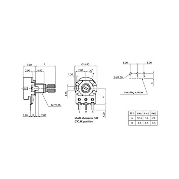 Potentiometer 50K Ohm 5STK 5STK 5pcs