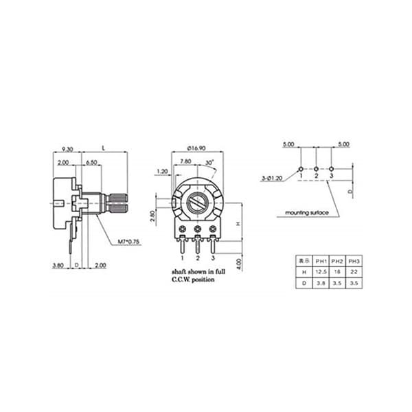 Potentiometri 50K Ohm 5 kpl 5pcs