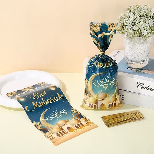 100 st Eid Mubarak Godispåsar Eid Presentpåse Cookies Snack Förpackning