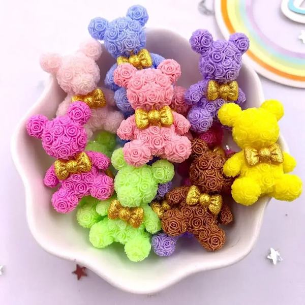 8 Styck Färgglad Rose Bear Flatback Stone Petal fluga Björn BLÅ blue