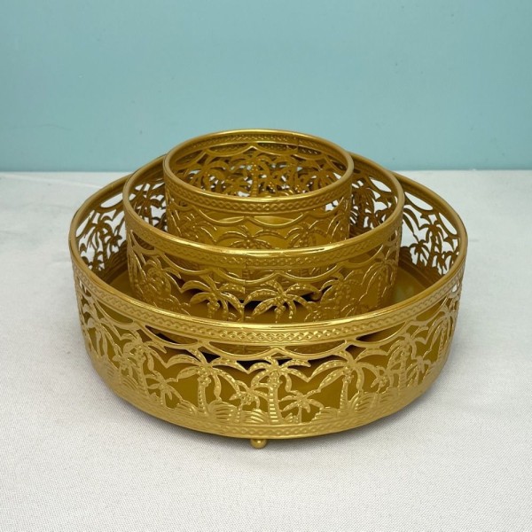 Et sæt med 3 stk muslimsk kagebakke runde dekorationsbakker GULD 1 1 gold 1-1