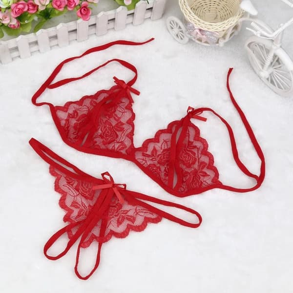 Underklädesset med öppen gren och stringtrosa, RÖD Red
