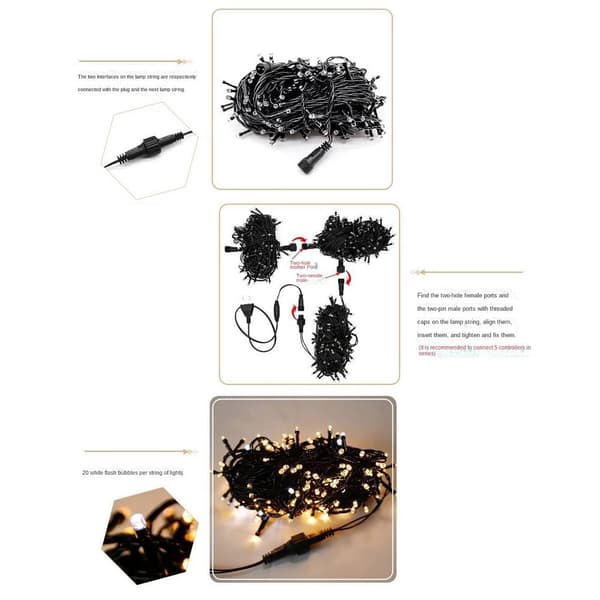 Fe-lys Kæde Jul LED Strip Lys SORT BLACK