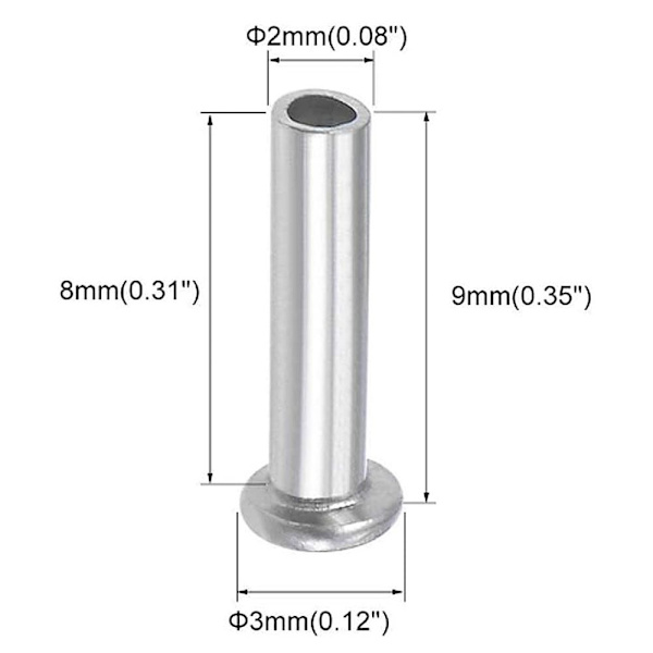 100 stk. aluminium fladt truss-hoved halv-halvrørsnitter M2 X M2 x 8mm