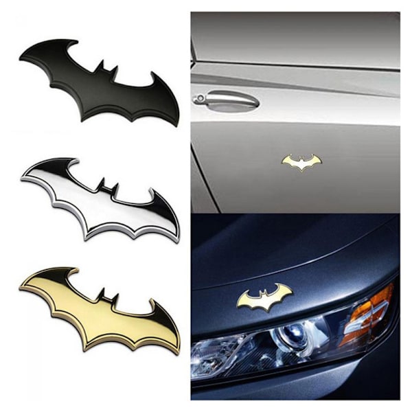 2 stk Bat Car Badge Bat Shape Badge Metal Emblem Sticker SORT black