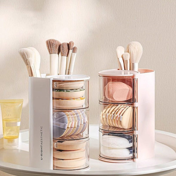 Powder Puff Opbevaringsboks Kosmetisk Bomuldsopbevaring GUL 3-LAGER Yellow 3-layer-3-layer