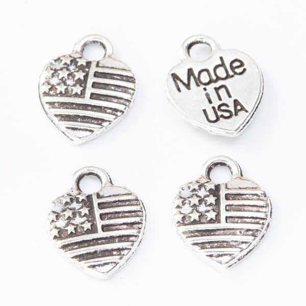 Hjerteformede Charms, Amerikansk Flag Charm, Hjerteformede Øreringe