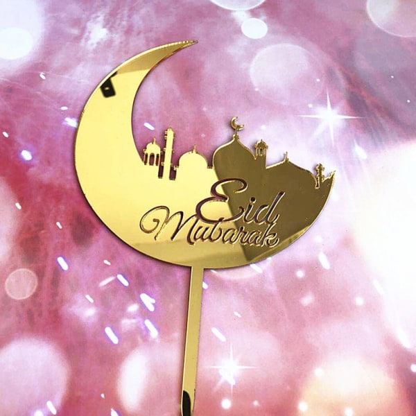 5st Eid Cake Topper Castle Moon Cup Cake Topper GULD Gold