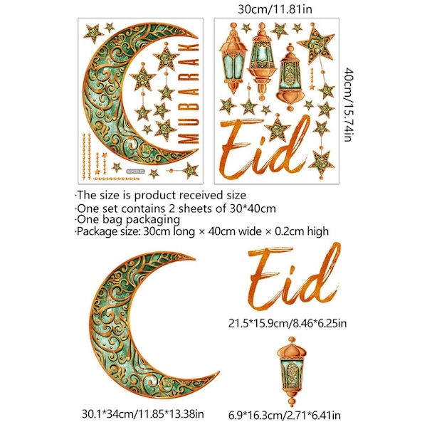 Eid Mubarak -seinätarrat Ramadanin ikkunatarrat TYYLIT 3 TYYLIT