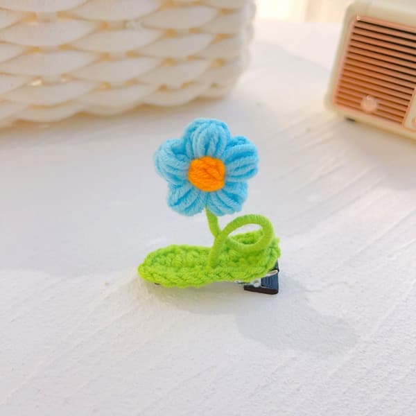 Blomsterhårklämmor Stickad Ull Hårnål BLÅ Blue