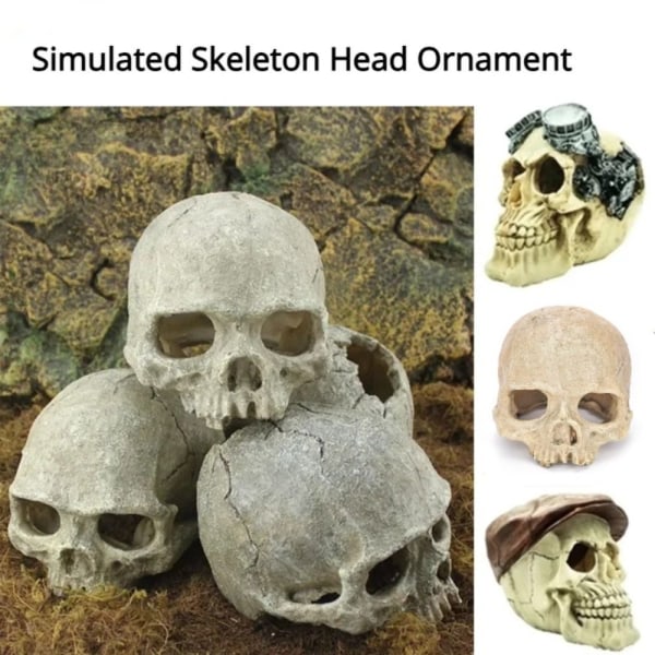 Akvarium Dekorativt harpiks hodeskalle ornament HATE SKALLEL HOTE SKADEL Hat Skull