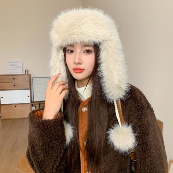 Fluffig Mössa Päls Mössor BEIGE Beige