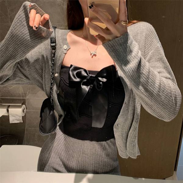 Sløyfe Stroppeløs Camisole Ermeløse topper HVIT White