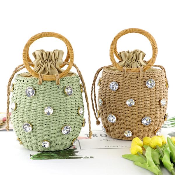 Vand Diamond Grass Woven Bag Håndholdt Rattan Woven Bag LIGHT Light coffee