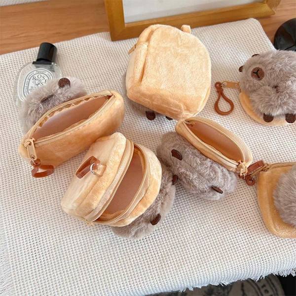 Tecknad Capybara Purse Plysch Djurdocka Nyckelring 1 1 1