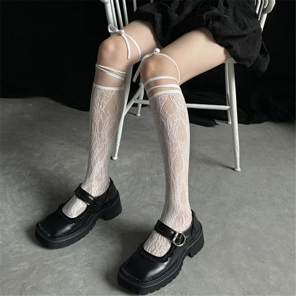 1 par Spets Split Toe Strumpor Strappy Nätstrumpor VIT White