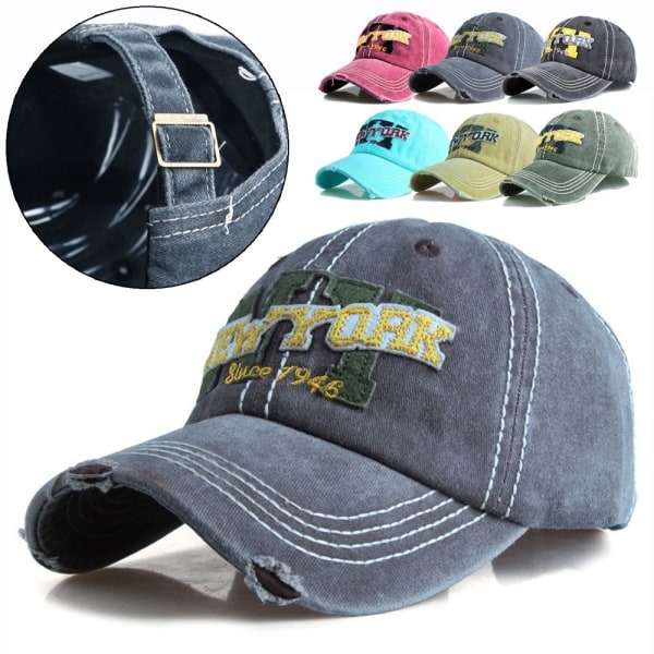 Brev Broderi Baseball Caps Distressed Hole Faded Hats LAKE lake blue