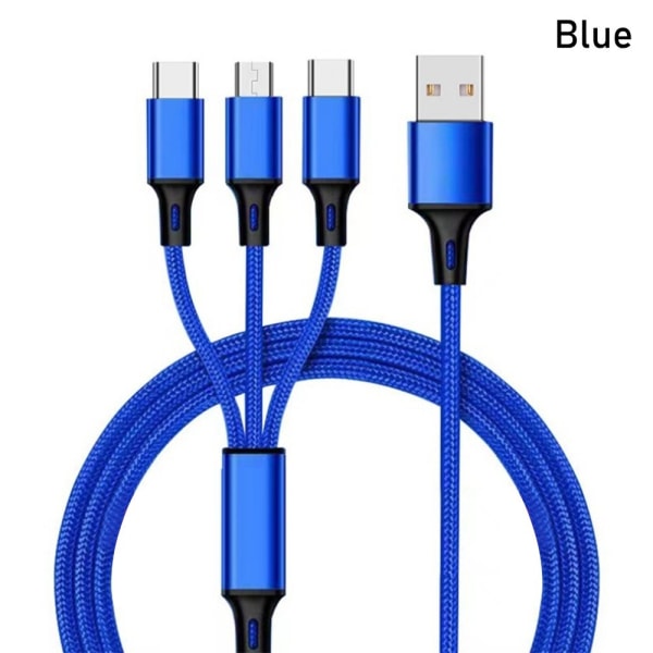 3-i-1 hurtig USB-opladning Kabeltelefonoplader BLÅ Blue