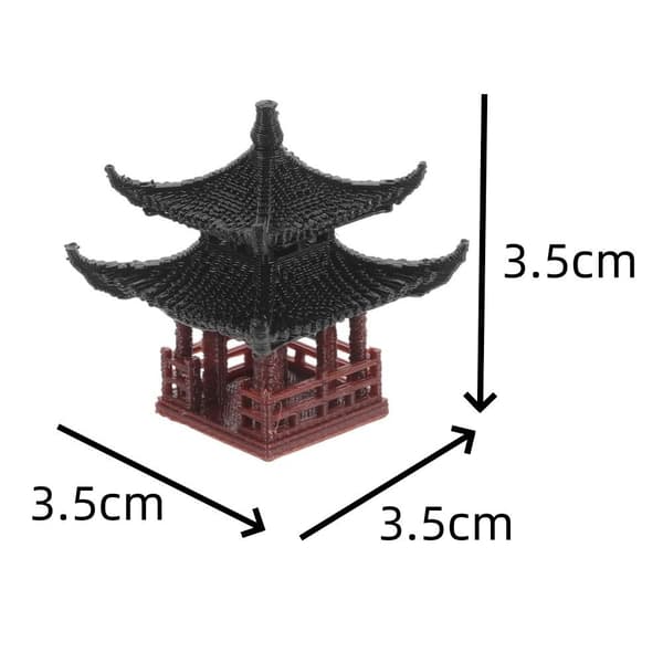 Mini Dubbeldäckspaviljong med Fyrhörnig Mini Pagodstaty