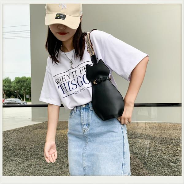 Lynlås Hundeformet Crossbody-taske PU-læder tegneseriehåndtaske black Puppy-Puppy