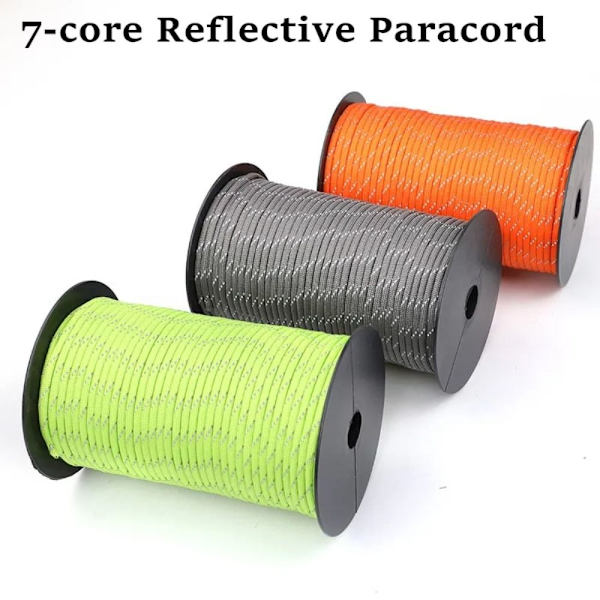 Reflekterende 550 Paracord Rope Fallskjermsnor Snøre GRÅ grey