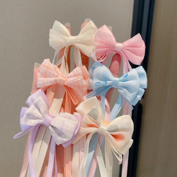2st Bow Ribbon Hårklämma Tofs Streamer Hårnålar ROSA MESH pink mesh-mesh