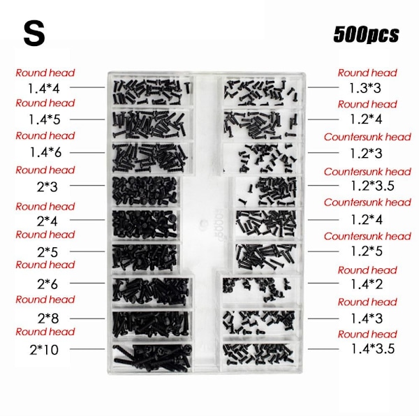 500 st/set Urskruvar Glasögon Skruvar S S S