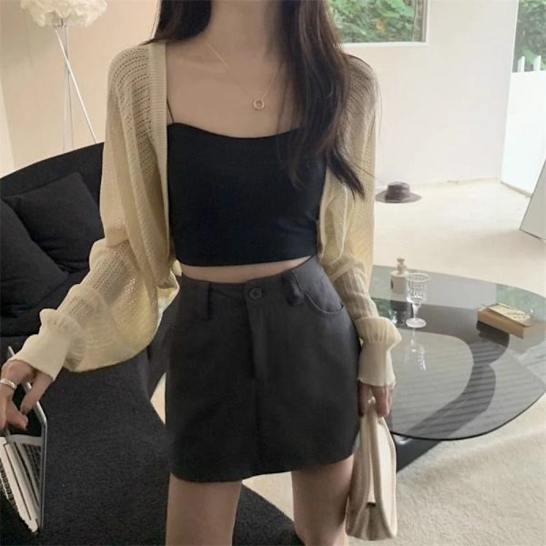 Solskydd Crop Knit Cardigan Tunn Cardigan Coat APRIKOS Apricot
