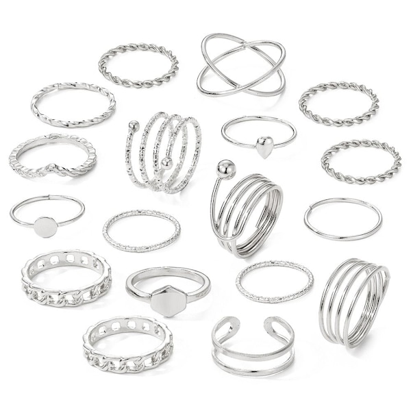 18 stk. Ringsæt Knogle Ring SØLV silver