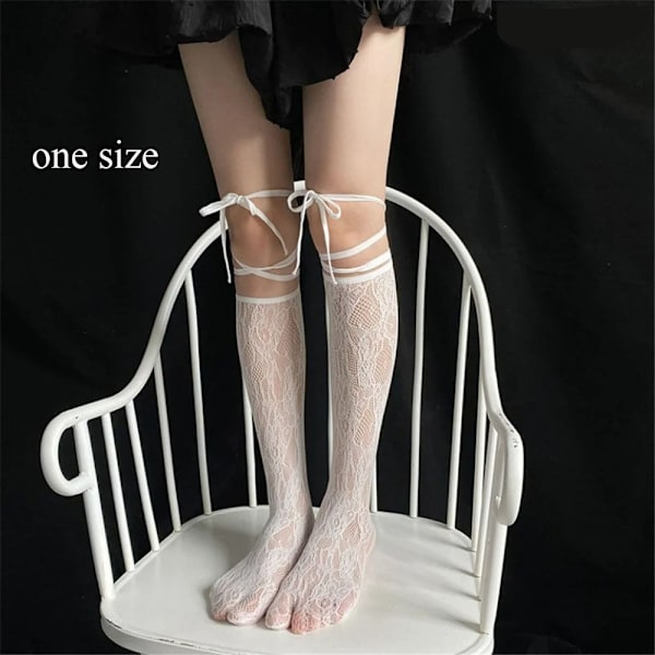 1 par Spets Split Toe Strumpor Strappy Nätstrumpor VIT White