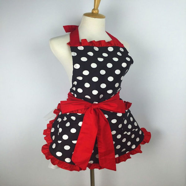 Söt Polka Dot Förkläde Förkläde med fickor BLÅ blue