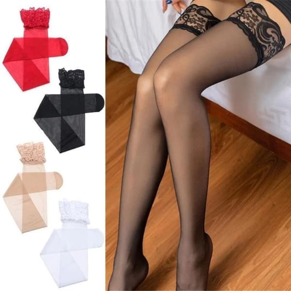 Dame Blonde Strømper Lårhøje Sokker SORT Black