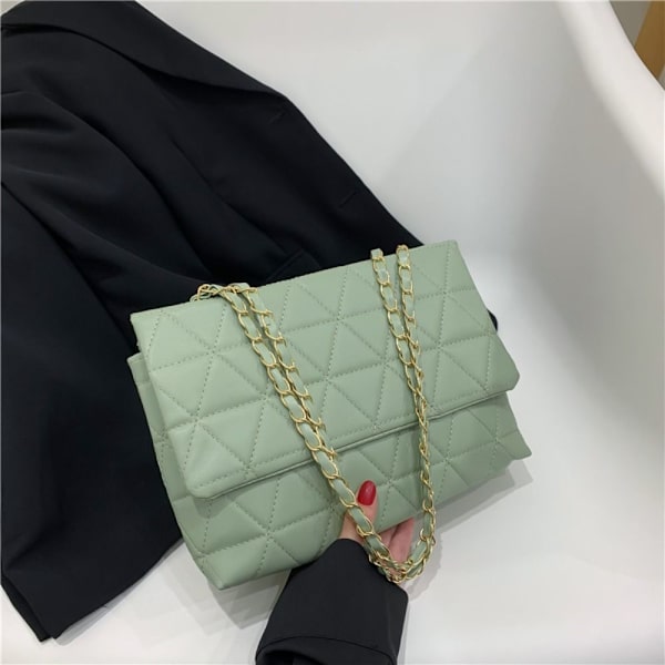 Broderi Plaid Flap Taske PU Læder Crossbody Tasker GRØN green