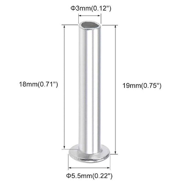 100 stk. aluminium fladt truss-hoved halv-halvrørsnitter M3 X M3 x 18mm