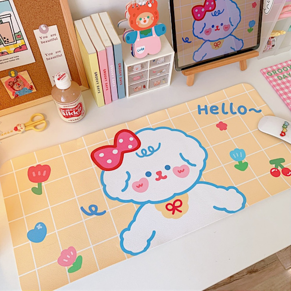 Stor tecknad filmrosa Mousepad Kawaii Gaming Mouse Pad VIT White