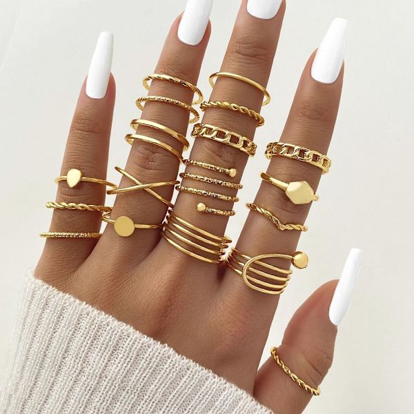 18st Ring Set Knuckle Ring GULD gold