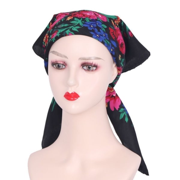 Rose Flower Print Head Scarf Printed Scarf Sjal SVART Black